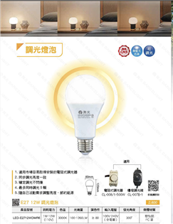 舞光 12W LED 可調光 燈泡 球泡 調光燈泡 全電