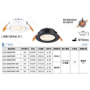 舞光 5W 7cm LED 微笑 崁燈 投射燈 防眩 黑