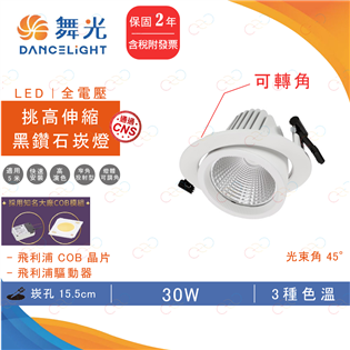  (A Light)附發票 舞光 LED 挑高伸縮黑鑽石崁燈 15.5CM 30W 可轉角崁燈 投射崁燈 高瓦數崁燈 崁燈